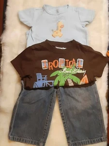 Boys size 18 m Children's Place Carter's blue brown short sleeve blue denim jean - Picture 1 of 10
