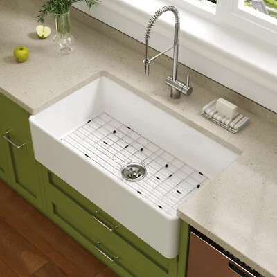 White Farm Sink Workstation 33/36 Inch with Slide Ledge Apron Front Reversible  - Image 1 of 4