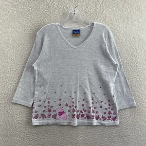 Y2K Vintage Disney Pooh Top Shirt Womens Large XL PIglet Floral Butterfly Hearts - Picture 1 of 8