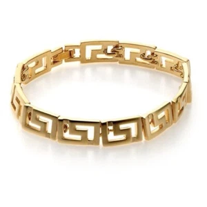 Gold Finish Greek Key Link Design Meander Bracelet - Museum Store Collection - Picture 1 of 5