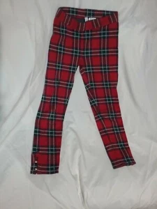 Janie and Jack Holiday Tartan Gold-Tone Button Cuff Leggings (Sz 7) - Picture 1 of 2