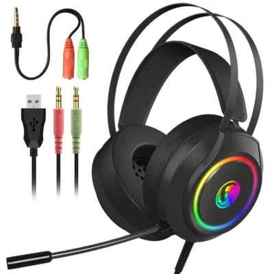 LED Gaming Headset Headphones Microphone Mic 3.5mm For PC Laptop Xbox One PS4/5 - Image 1 of 4