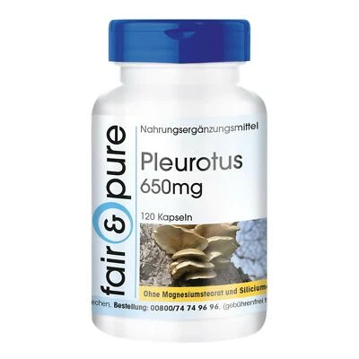 Pleurotus 650 mg - 120 Kapseln, Vollspektrum Pilzpulver, Vitalpilz | fair & pur