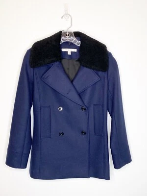 Abrigo de guisante de mezcla de lana azul marino Nordstrom Collection cuello extraíble talla mediana Foto 1 de 4