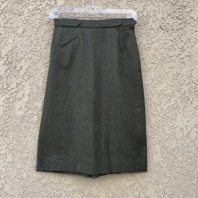 Vintage 50's Army Green Wool Pencil Skirt Tailored by Evan Picone New York - Image 1 of 4