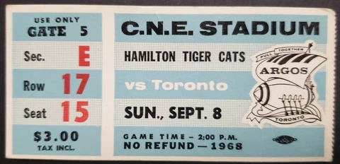 1968 CNE Stadium Hamilton Tiger Cats vs Toronto Argonauts CFL Football Cover