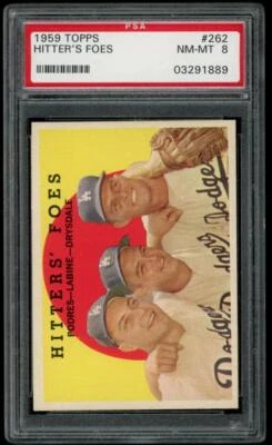1959 Topps Gray Back Variation #262 Podres/Labine/Drysdale PSA 8 Dodgers  (1889) - Image 1 of 2