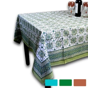 Baumwolle Geometrisch Blumen Tischdecke Rechteckig Weiß Blau Grün Pfirsich Esszimmer Leinen - Bild 1 von 26