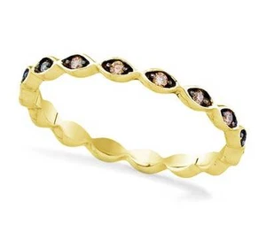 10K Yellow Gold Chocolate Brown Diamond Band Eternity Scallop Ring .10ct - Picture 1 of 2
