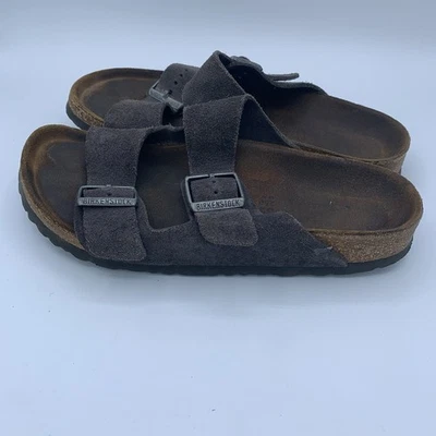 Birkenstock Arizona Sandals Women Size 39 US 8-8.5 Gray Suede Leather Buckle - Image 1 of 4