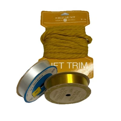 Vintage Ribbon And Trim Lot Wrights Sangamon Forget Me Not Trim Gold White - Image 1 of 4