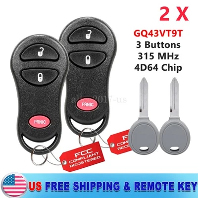 2 For 1999 2000 2001 2002 2003 2004 Jeep Grand Cherokee Remote Fob +Ignition Key - Image 1 of 4