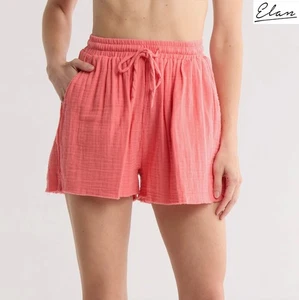 ELAN IVY RAW HEM COTTON COVER-UP CORAL SHORTS. NWT. SIZE M - Picture 1 of 12