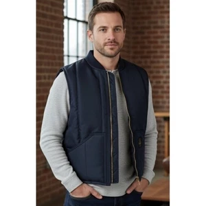 RefrigiWear Insulated Puffer Vest Mens Large Black Quilted Zip Workwear NWT - Picture 1 of 14