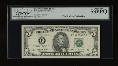 DBR 1995 $5 Atlanta Fr. 1985-F Legacy 53 PPQ Serial F94455448D - Image 1 of 2