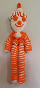 Vintage Clown Häkel Spirale Puppe Garn Handarbeit orange/weiß 70er 20" - Bild 1 von 7