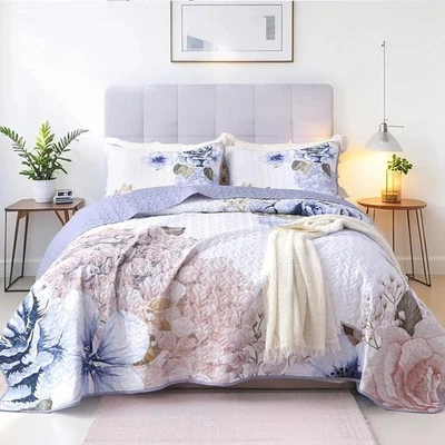 Juego de edredón floral de 3 piezas cubrecama ligero de microfibra para uso en todas las estaciones Foto 1 de 4