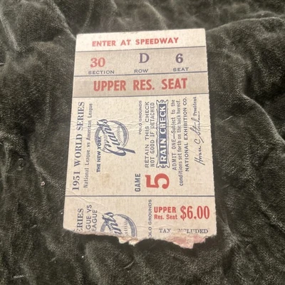 1951 World Series Gm 5 Ticket Yankees NY Giants  RC Mays Mickey Mantle Dimaggio - Image 1 of 2