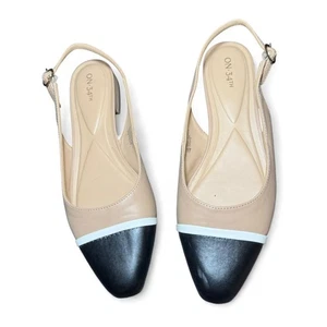 Women’s size 11 On 34th Avril Capped-toe Slingback flats black tan - Picture 1 of 8