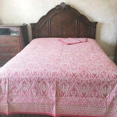 Jaipuri Cotton Double Red Bedsheet with 2 Zipper Pillow Covers L-106", W-86" - Image 1 of 4