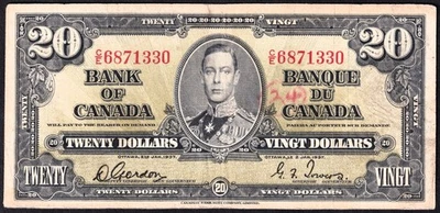 Canada 1937 $20 Twenty Dollar Banknote Gordon - Towers C/E 6871330 - Image 1 of 2
