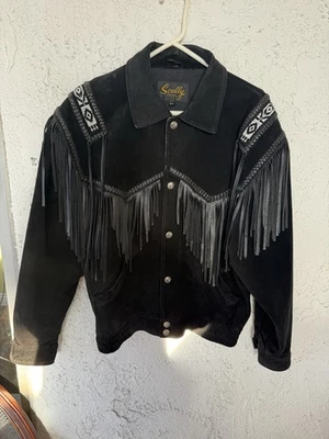 Chaqueta de Colección Scully Para Hombre con Flecos Gamuza Occidental Cuero Cuentas Grande 44 Negra Foto 1 de 4