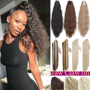 UK Real Natural Thick Claw Clip In Ponytail Hair Extensions Long Wavy Pony Tail - Picture 1 of 63