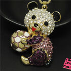 New Fashion Women Purple Cute Bear Football Crystal Pendant Chain Necklace