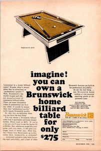 ANNUNCIO STAMPA TAVOLO BILIARDO BILIARDO PISCINA BRUNSWICK 1965 VINTAGE - Foto 1 di 1