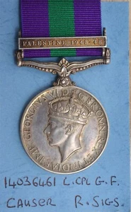 General Service Medal ~ Palestine 1945-48 ~ L/Cpl GF Causer ~ Signals - Picture 1 of 9