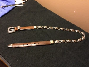 Vtg Women’s Brighton Brown Leather Silver silver Plated Chain Belt Sz M 37409 - Bild 1 von 2