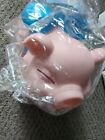 Cute Piggy Bank Plastic Blue Bow Pig money in mouth