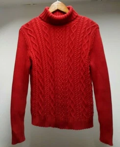 VALERIE STEVENS Red COTTON Women Size PETITE PM Cable KNIT Turtleneck Sweater - Picture 1 of 2