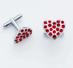 C0415 CUFF LINKS CUFFLINKS SILVER ROSE RED HEART SHAPE STRAWBERRY WOMEN GIFT NEW - Picture 1 of 1