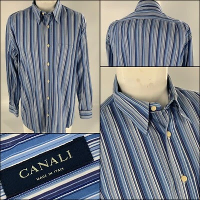 Camisa con botones Canali para hombre L azul a rayas algodón hecha en Italia como nueva YGI A3-310 Foto 1 de 4