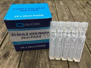 25 x STERILE EYE WASH PODS 20ml - First Aid Trauma Kit Bandage Irrigation Saline - Picture 1 of 3