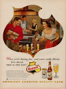 1956 Beer Brewery Falstaff 50s Vintage Print Ad BBQ Grill Steak Party Firewood - Picture 1 of 9