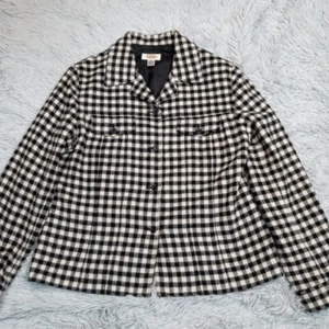 Vintage Talbots Jacket Womens 12 Black White Plaid Wool Blend Coat Pockets - Picture 1 of 10