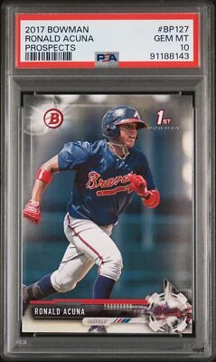Tarjeta de novato PSA 10 RONALD ACUNA JR. 1st 2017 Bowman Paper Braves RC GEMA COMO NUEVA Foto 1 de 3