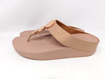 FitFlop Women's Sandals Size 11 Beige Bead Circle Shimmer Leather Slip Resistant - Image 1 of 4