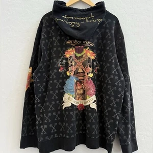 Vintage Paco Chicano By Ed Hardy AOP Hoodie Y2K Black XXL - Picture 1 of 8
