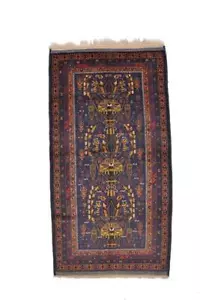 Vintage orientalischer Stamm langer 4x7 Fuß handgefertigter Bereich Wolle umrandet Nomadenteppich - Bild 1 von 6