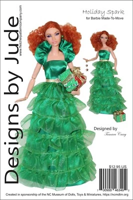DESIGNS BYJUDE Doll Clothes Sewing Pattern for Barbie Made-To-Move Dolls, Holiday Spark