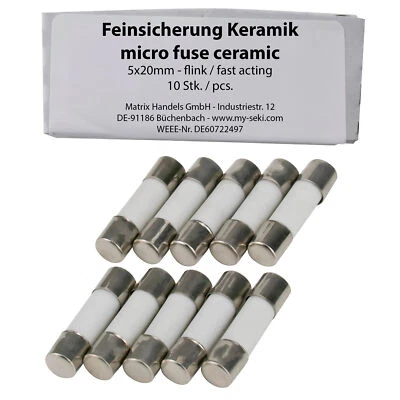 10 Stk. SeKi Feinsicherung 10A, 5x20mm, Flink - Keramiksicherung