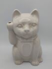 Lucky Cat Maneki Neko Incense Burner Ceramic Pot Statue Figure White 7"