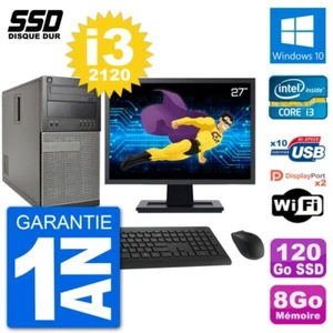 PC tour DELL 7010 Screen 27 " Intel Core i3-2120 RAM 8Go SSD 120Go Windows 10 - Zdjęcie 1 z 3