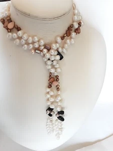 Fresh Water Pearl Lariat Necklace 49" Worn In Many Ways - Picture 1 of 12