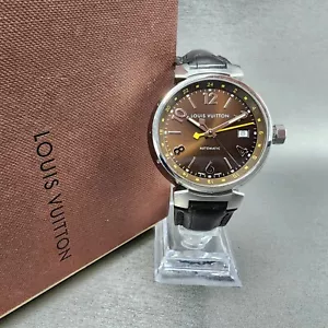 Louis Vuitton Tambour GMT Watch Men 39mm Brown Dial Steel Case Date Automatic - Picture 1 of 21