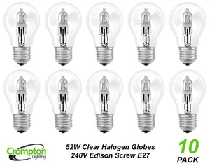 10 x 52W Clear Light Globes Bulbs Lamp E27 Screw Halogen Warm White Dimmable A60 - Picture 1 of 5