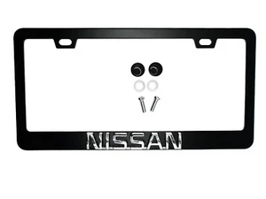 BLACK License Plate Frame Logo Stainless Steel Emblem for NISSAN w/ Chrome Logo - Picture 1 of 2